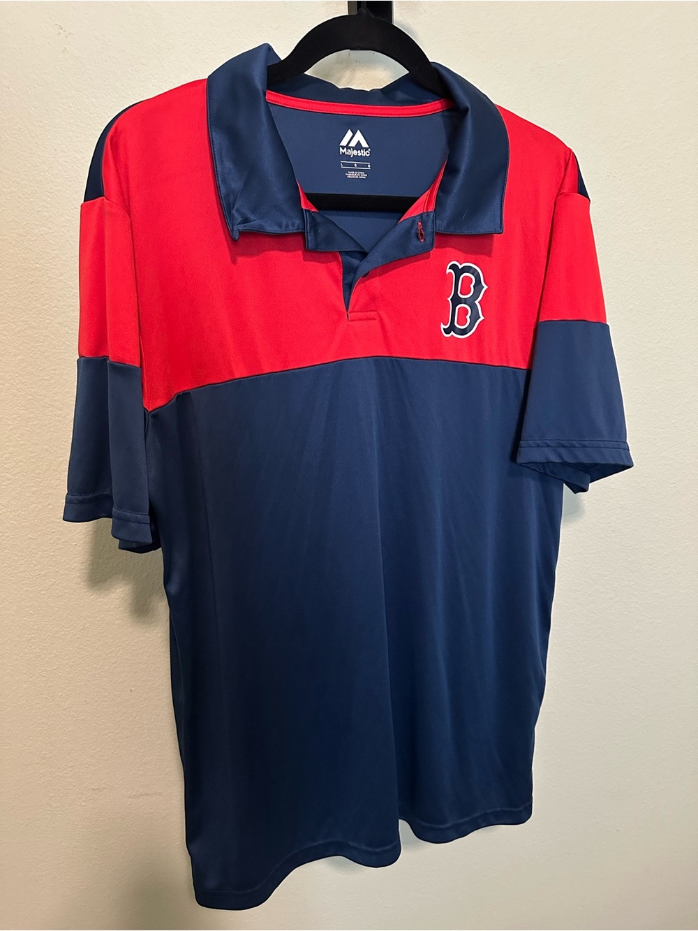 Majestic Red and Navy Boston 'B' Colorblock Polo